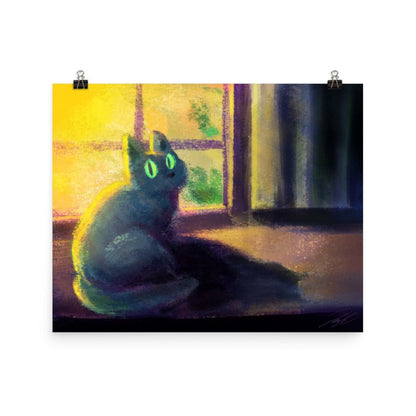 "Glowing Cat": Painting of a Black Cat Sitting at a Window [Unfoiled]