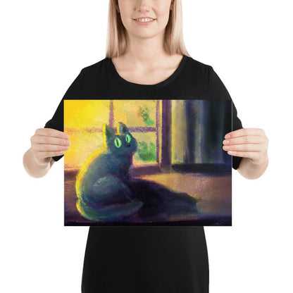 "Glowing Cat": Painting of a Black Cat Sitting at a Window [Unfoiled]