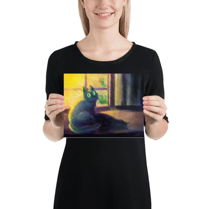 "Glowing Cat": Painting of a Black Cat Sitting at a Window [Unfoiled]