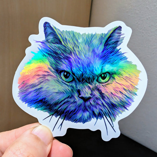 Grumpy Persian Cat Holographic Sticker (Bibi)