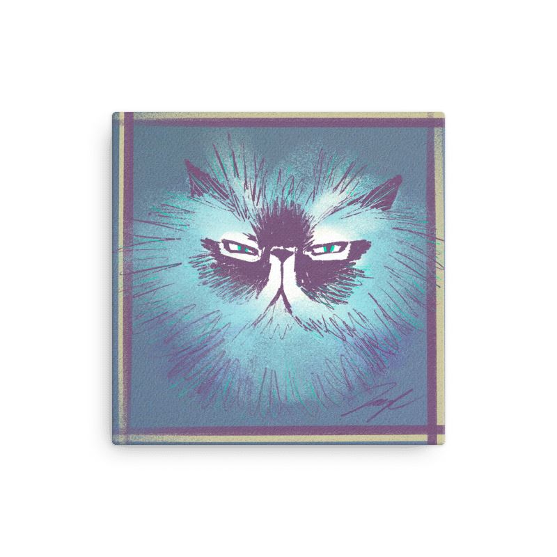 "Grumpy Furball" Painting of a Fluffy Grumpy Cat [Unfoiled]