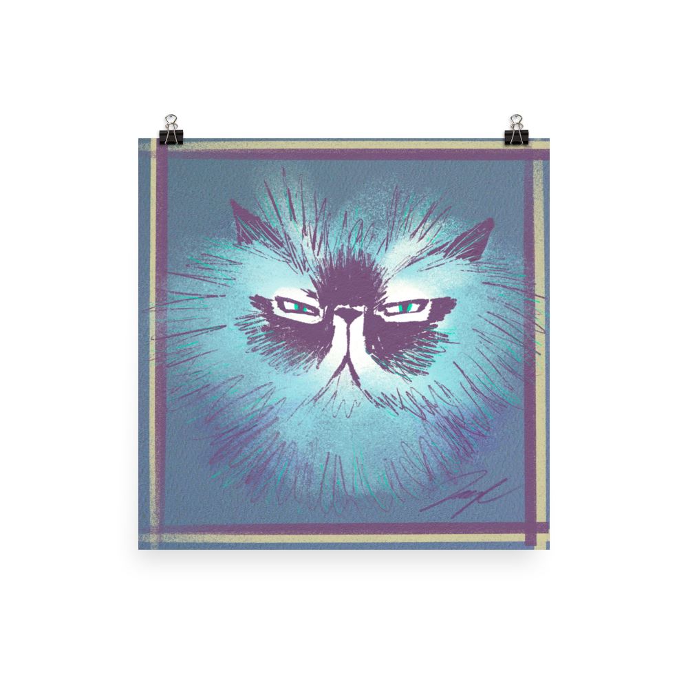 "Grumpy Furball" Painting of a Fluffy Grumpy Cat [Unfoiled]