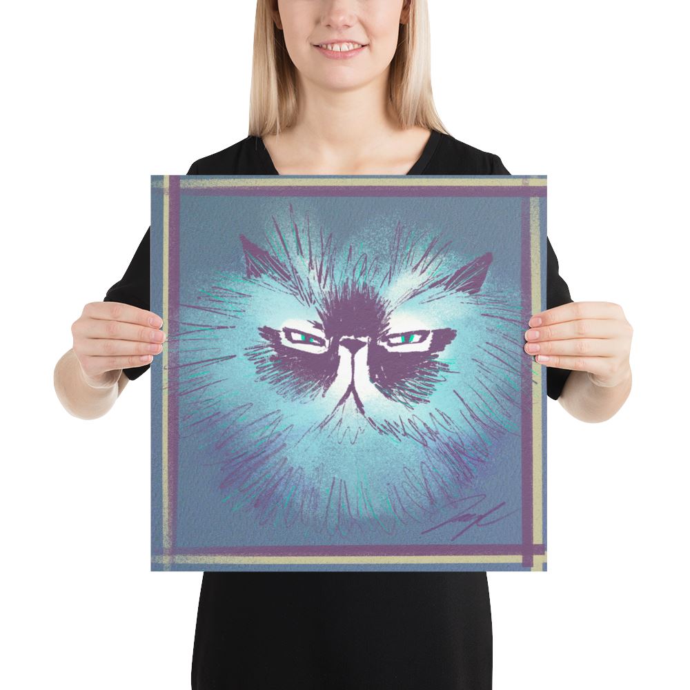 "Grumpy Furball" Painting of a Fluffy Grumpy Cat [Unfoiled]
