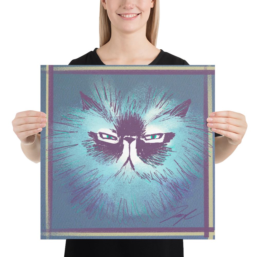 "Grumpy Furball" Painting of a Fluffy Grumpy Cat [Unfoiled]