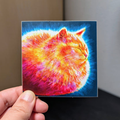 Feline Flows and Poses Collection - "Loaf" Non-Holographic Matte Sticker - Sticker with a Round Ginger Cat