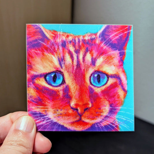 Close Encounters Collection - "Melancholy" Non-Holographic Matte Sticker - Close Up of a Sad Ginger Cat