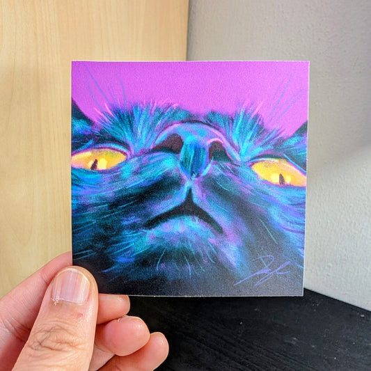 Close Encounters Collection - "Golden Eyes" Non-Holographic Matte Sticker - Close Up of a Black Cat