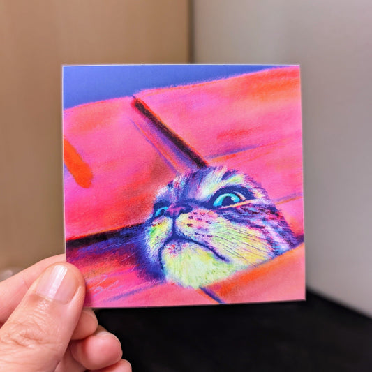 Close Encounters Collection - "If I Fits" Non-Holographic Matte Sticker - Close Up of a Cat in a Box
