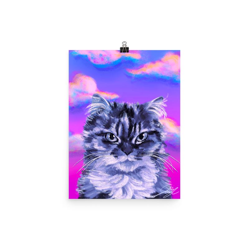 "Grumpy Cat": Painting of a Grumpy Cat with a Neon Sky [Unfoiled]