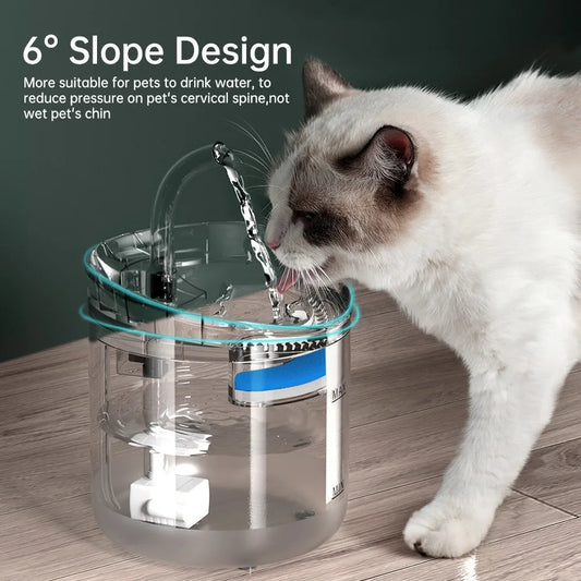 Smart Pet Water Dispenser - 1.8L, Transparent, with Faucet, Filter Feeder for Cats and Dogs