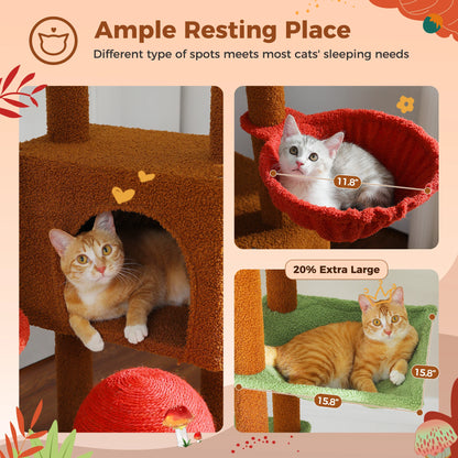 Adjustable Floor to Ceiling Cat Condo, Hanging Ball,5 Scratching Posts, Hammock, Ample Resting Place for Cats
