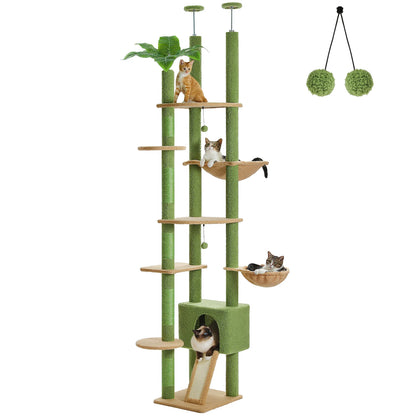 Adjustable Floor to Ceiling Cat Condo, Hanging Ball,5 Scratching Posts, Hammock, Ample Resting Place for Cats