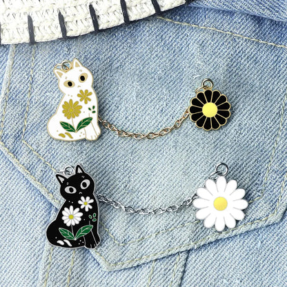 Cat & Daisy Oil Painting Enamel Pin