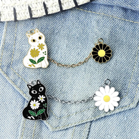 Cat & Daisy Oil Painting Enamel Pin