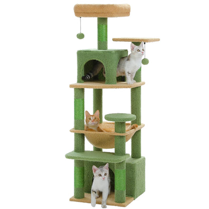 6-levels Safe and Stable Cat Tree with Soft Hammock, Dual Condos, Double Top Perches