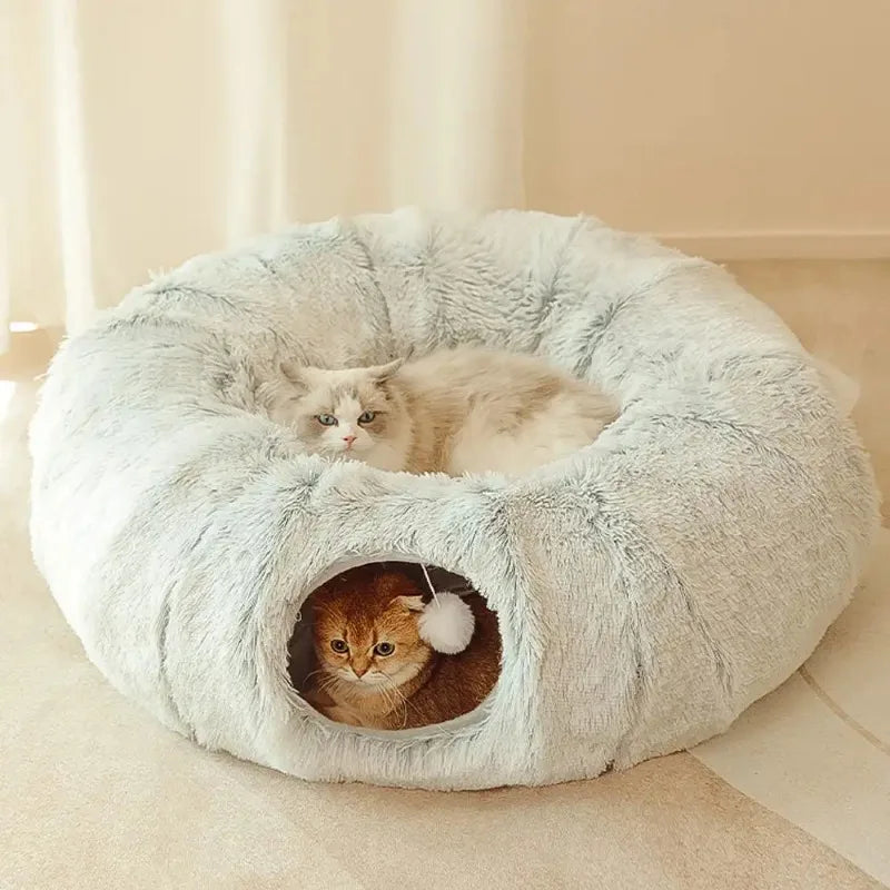 2-in-1 Fluffy Tunnel Donut Bed