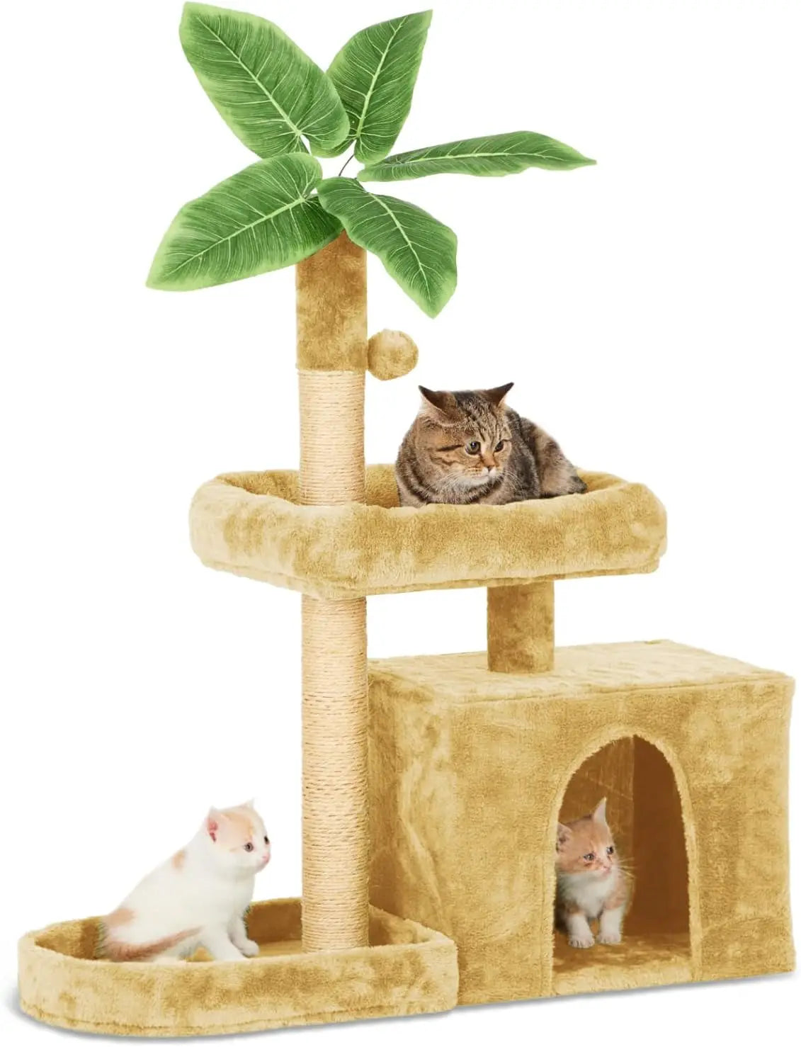 31.5" Cat Tower  with Green Leaves, Cat Condo  with Hang Ball and Leaf Shape Design