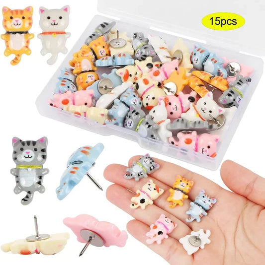 15 Pcs Cute Resin Cat Push Pins