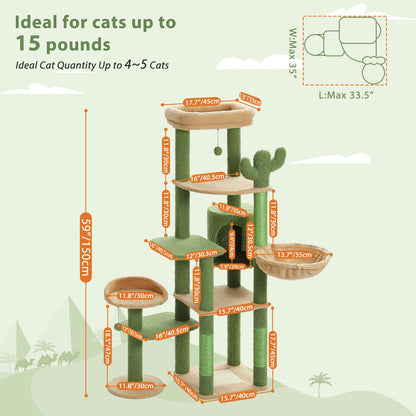 CactusMulti-Level Cat Tower for Indoor Cats