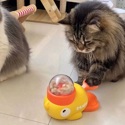 Cat toy feeder yellow duck rotating launcher