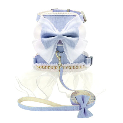 Nylon Cat Harness Leash Set Cute Bowknot Cat Dress