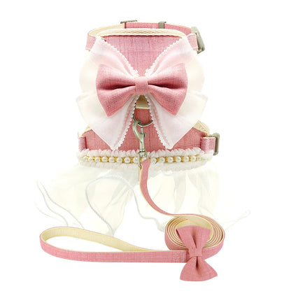 Nylon Cat Harness Leash Set Cute Bowknot Cat Dress