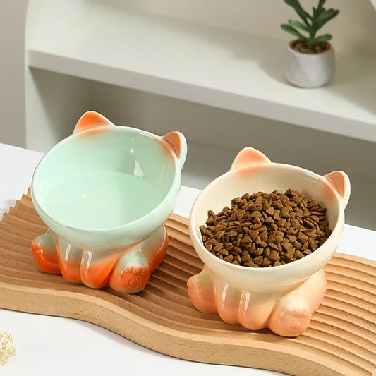 New Cute Ceramic Gradient  Cat Bowl Food Anti-tipping