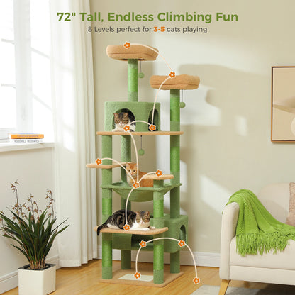 Multi-Level Cat Tree 72.4inch Luxury Cat Tower with Condo Hammock