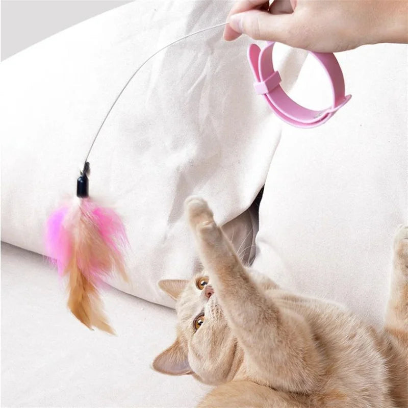 Funny Feather Teaser Stick with Bell Pet Collar