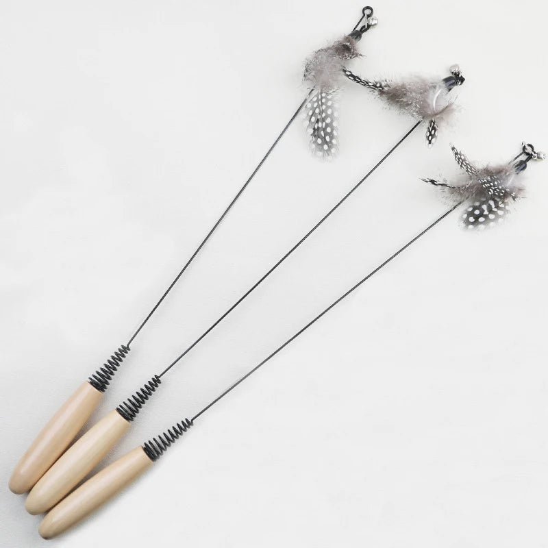 Wooden handle spring teasing cat stick