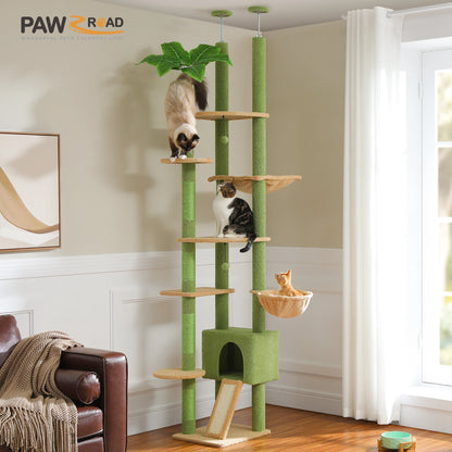 Adjustable Floor to Ceiling Cat Condo, Hanging Ball,5 Scratching Posts, Hammock, Ample Resting Place for Cats