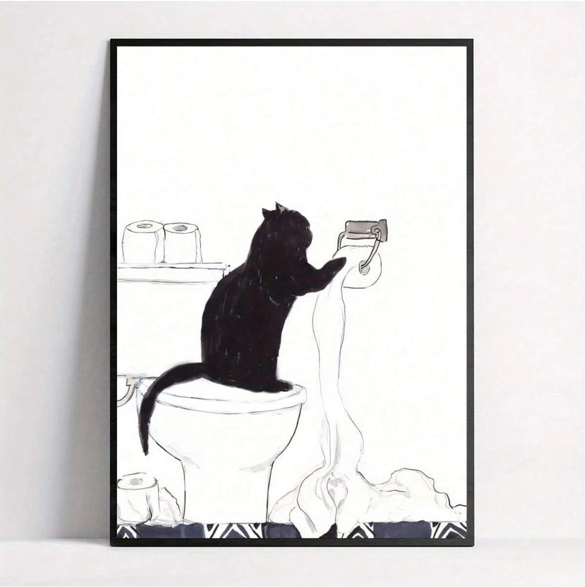 Cartoon Art Black Cat Room Decor