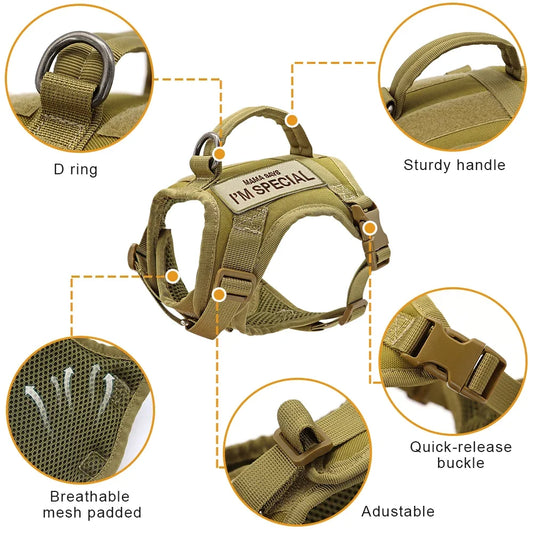 Nylon Cat Harness Vest with 2 Sticker Military Tactical Cats Harness With Handle