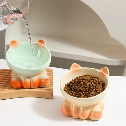 New Cute Ceramic Gradient  Cat Bowl Food Anti-tipping