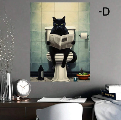 Cartoon Art Black Cat Room Decor