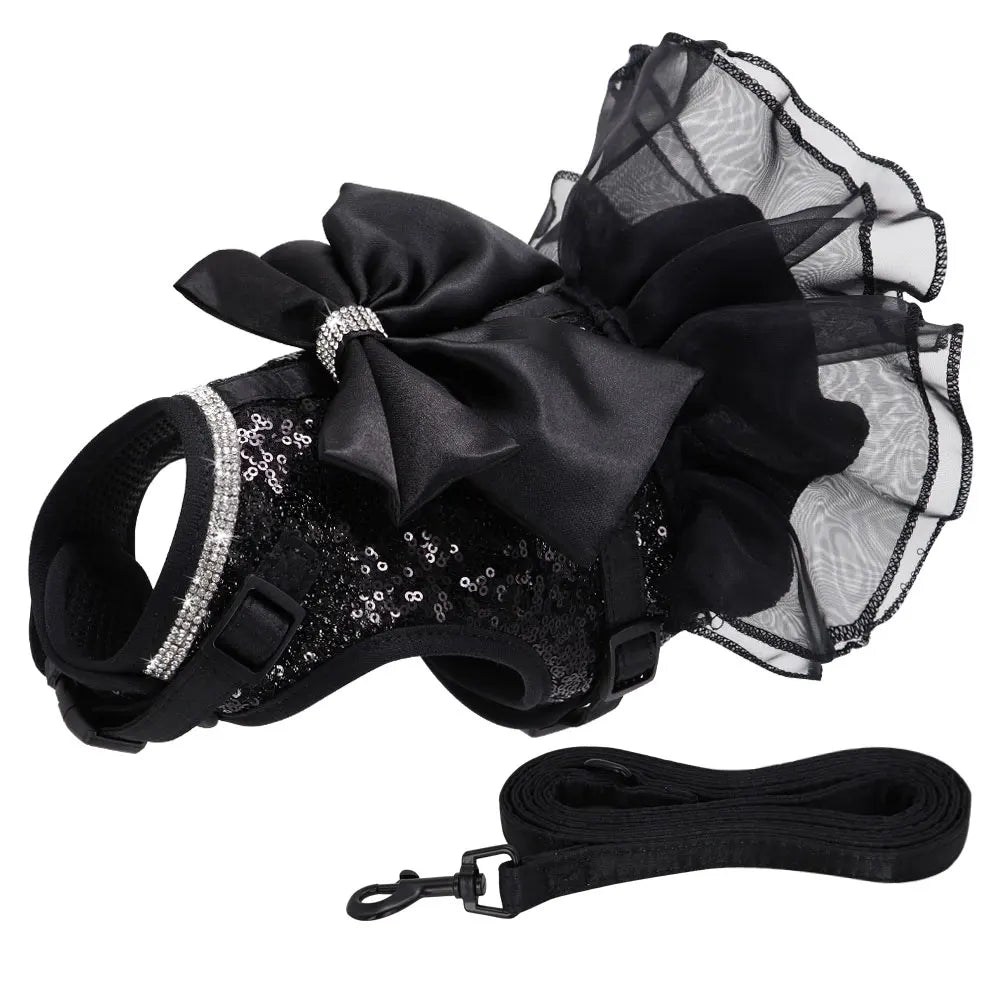 Bowknot Cat Dog Harness Leash Set Lace Crystal