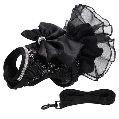 Bowknot Cat Dog Harness Leash Set Lace Crystal