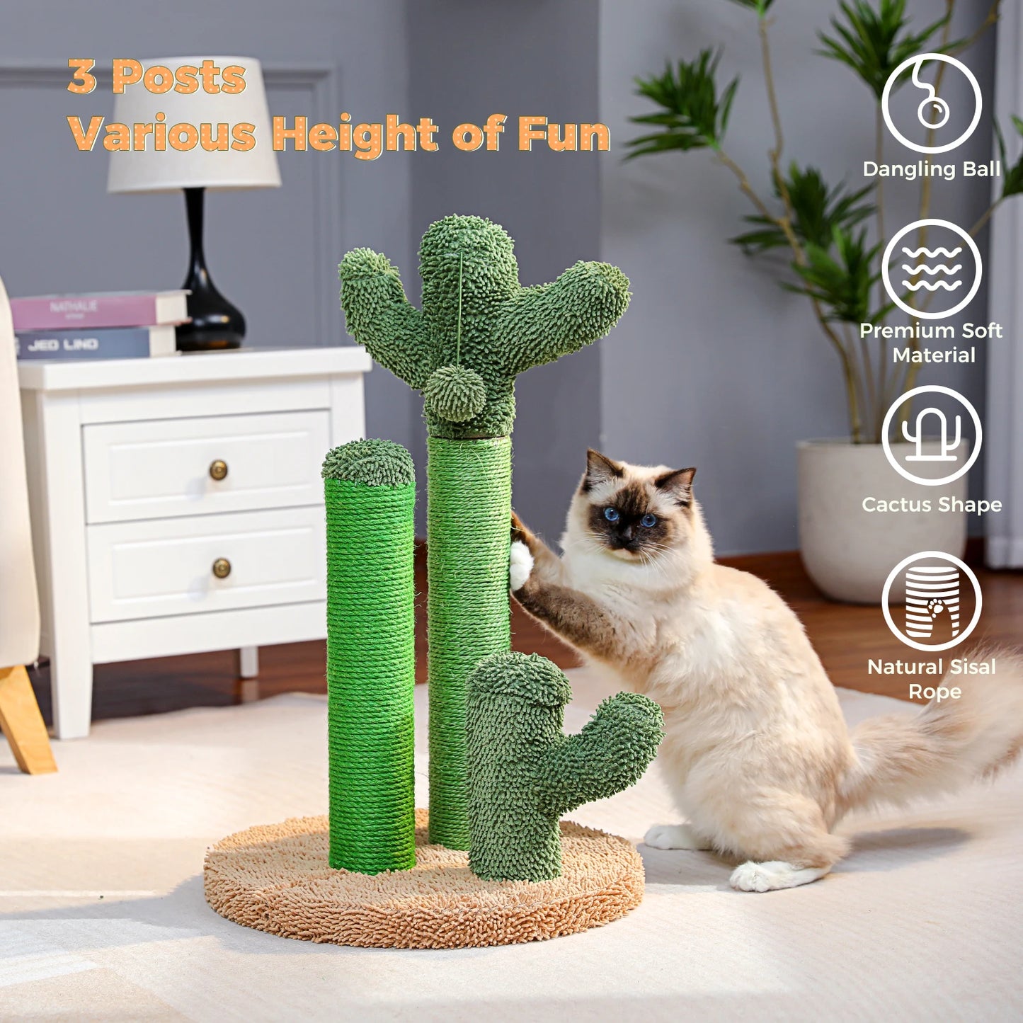 Cactus Cat Scratcher With  Interactive Dangling Ball