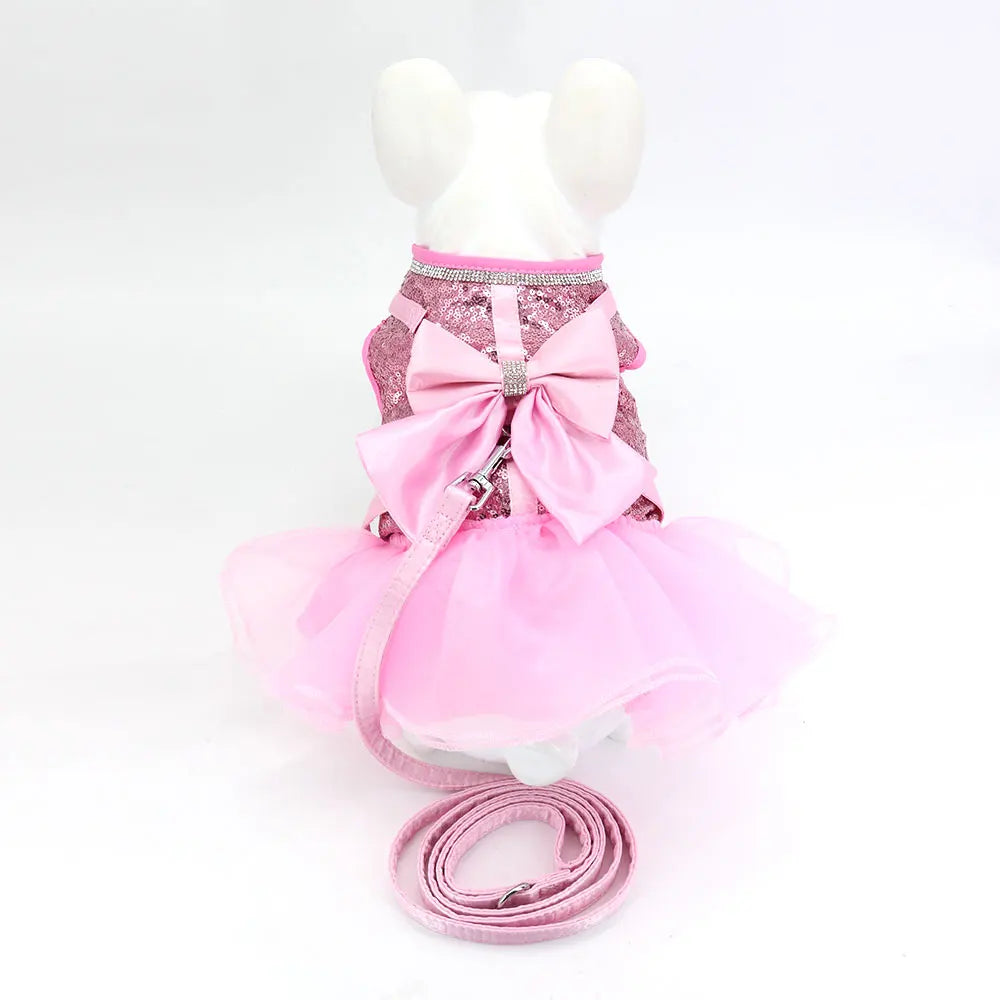 Bowknot Cat Dog Harness Leash Set Lace Crystal
