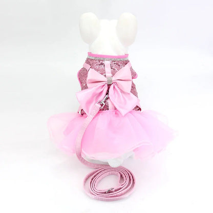 Bowknot Cat Dog Harness Leash Set Lace Crystal