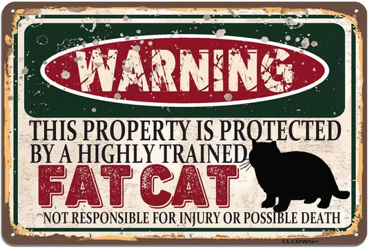 Warning This Property Protected by Fat Cat Vintage Wall Decor