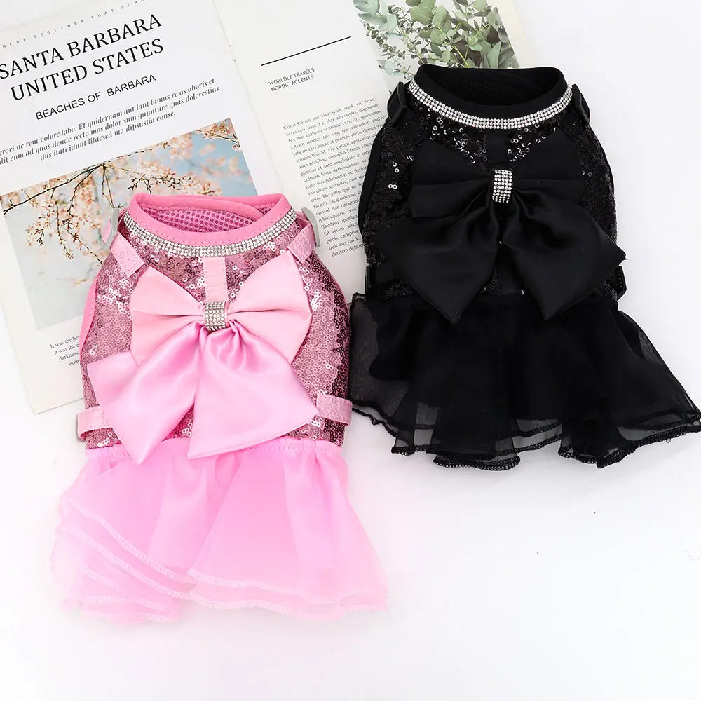 Bowknot Cat Dog Harness Leash Set Lace Crystal