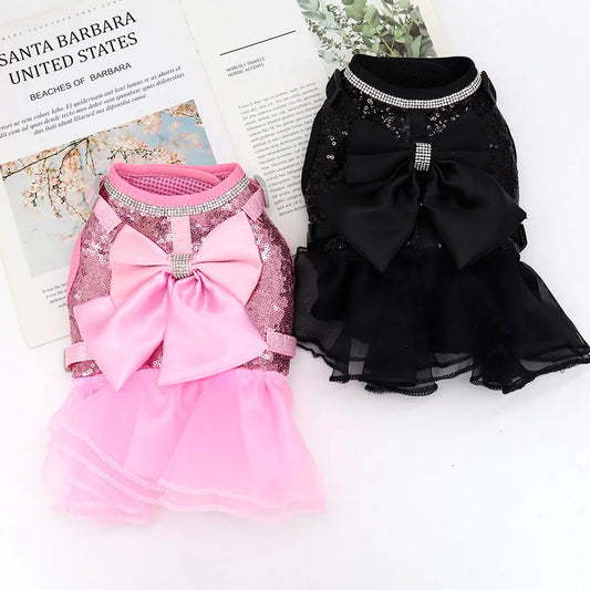 Bowknot Cat Dog Harness Leash Set Lace Crystal