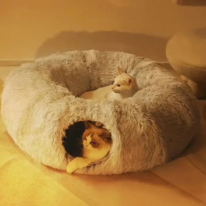 2-in-1 Fluffy Tunnel Donut Bed