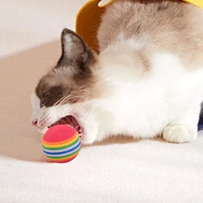 50/10Pc Colorful Cat Toy Ball EVA Bite-Resistant Elastic Rainbow Ball