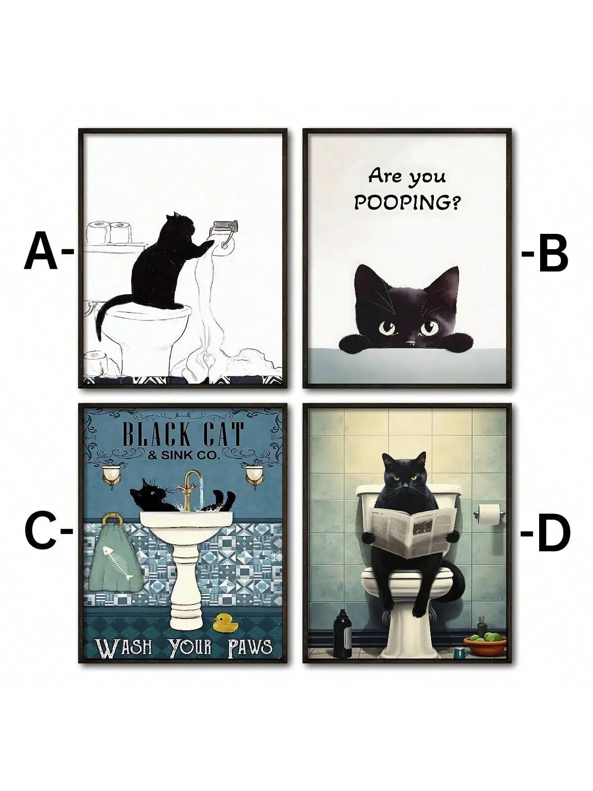 Cartoon Art Black Cat Room Decor