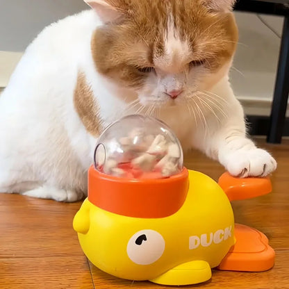 Cat toy feeder yellow duck rotating launcher
