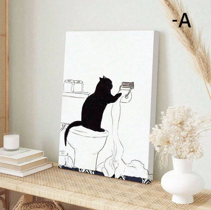 Cartoon Art Black Cat Room Decor