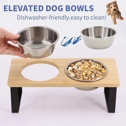 Elevated Cat Bowls 15° Tilted Raised Cat Food Bowls with Wooden Stand