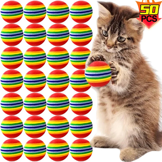 50/10Pc Colorful Cat Toy Ball EVA Bite-Resistant Elastic Rainbow Ball